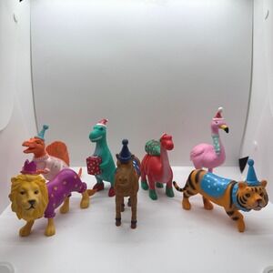 Ankyo Holiday Birthday Party Animal Figurine Set Dinosaurs Lion Tiger Flamingo